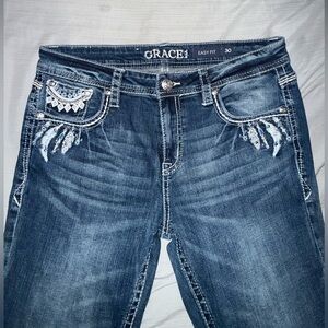 NEW Grace in LA Blue Embellished Boot Cut Jeans
